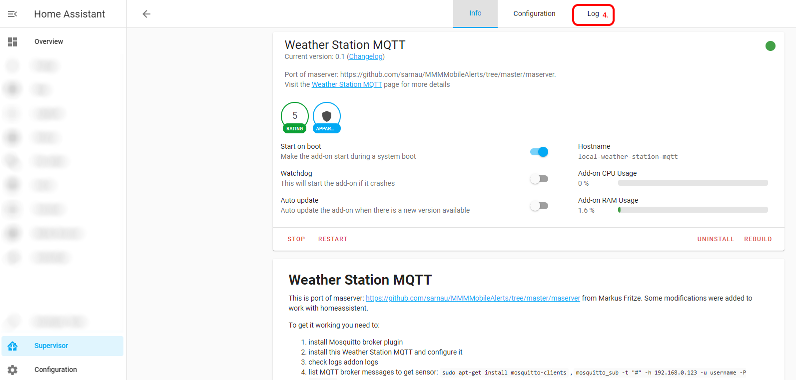 Интерфейс плагина Weather Station MQTT